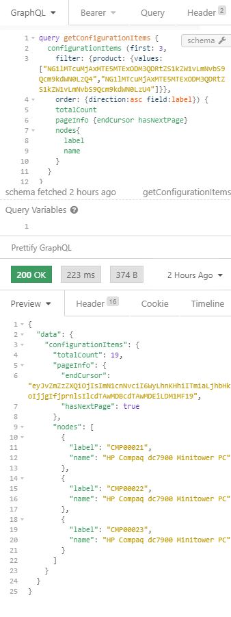 Get of list of filtered and ordered configurtion items