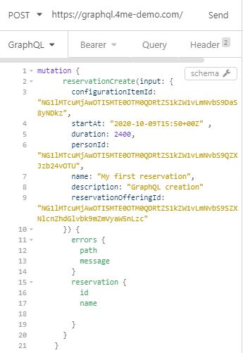 GraphQL mutation to create a reservation