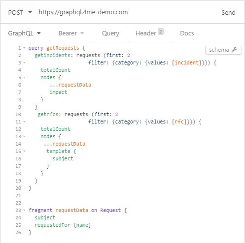 Use a fragment for a query on requests