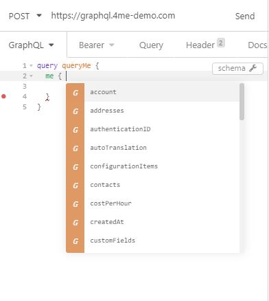 Get the available fields for a GraphQL object in Insomnia with CTRL+Space.