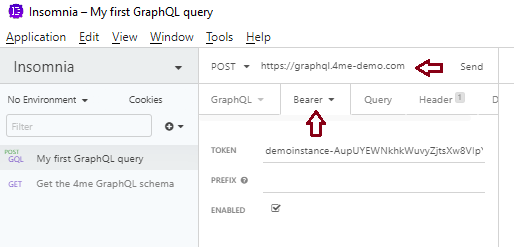 Insomnia - specify end point and the authorization