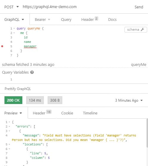 Query the manager of the me object with a wrong Selection Set