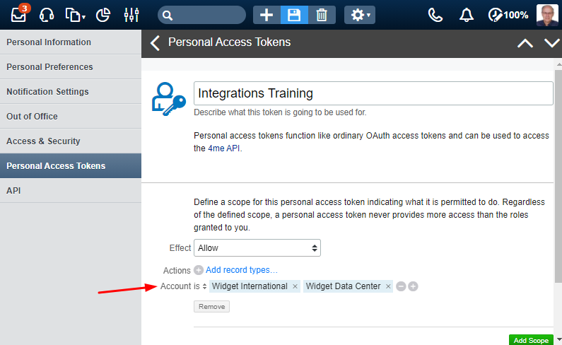 Personal Access Token - Account Scope