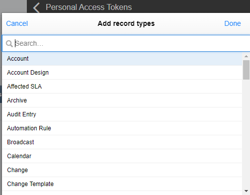 Personal Access Token - Record Types
