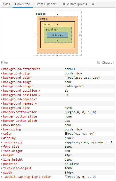 Element Inspector Computed View