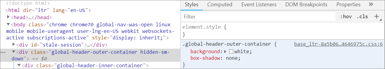 The new rules for the Global Header Outer Container