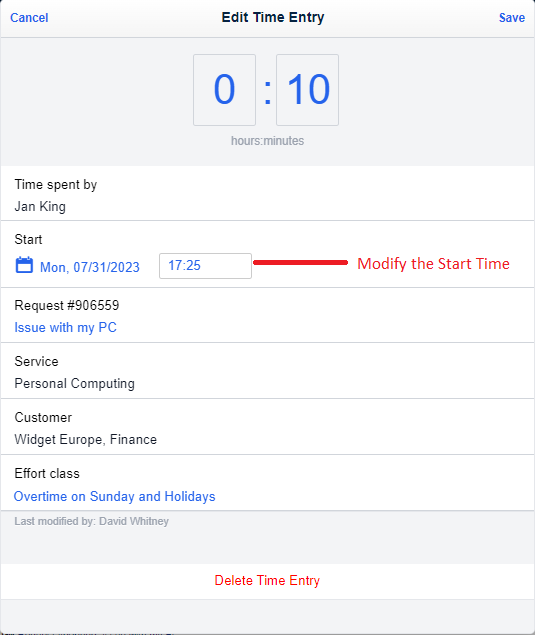Edit Time Entry