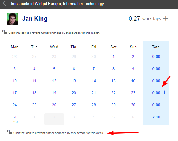 Timsheet - Lock a week