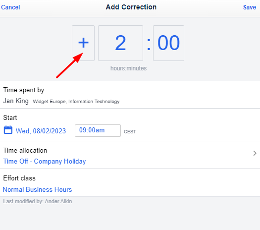 Add positive timesheet correction